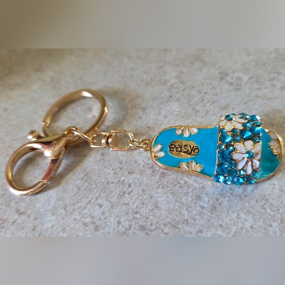 Blue Rhinestone Crystal Sandal Keychain Keyring - Picture 4 of 6